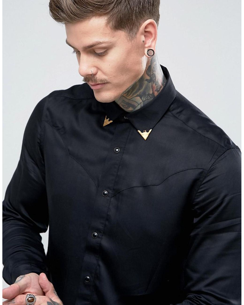 ASOS Regular Fit Western Shirt With Collar Tips in Black for Men | Lyst