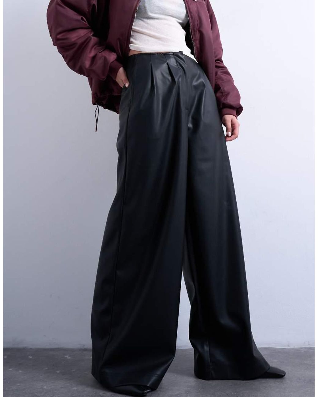 TOPSHOP Blue Faux Leather Super Wide Leg Trouser