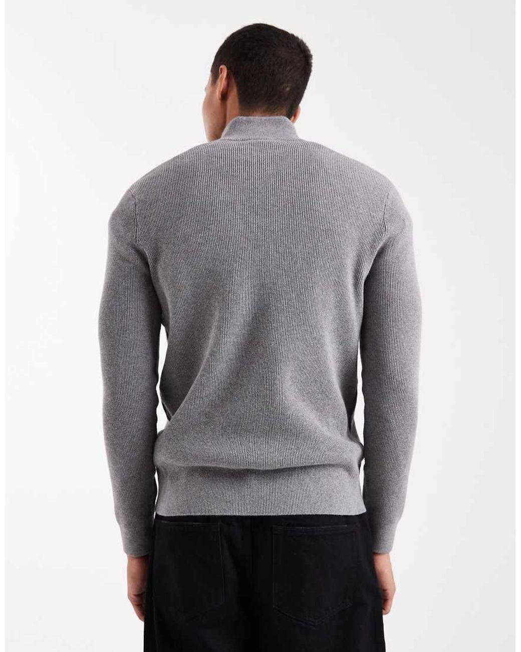 Only & Sons Gray Ribbed Half Zip Jumper for men