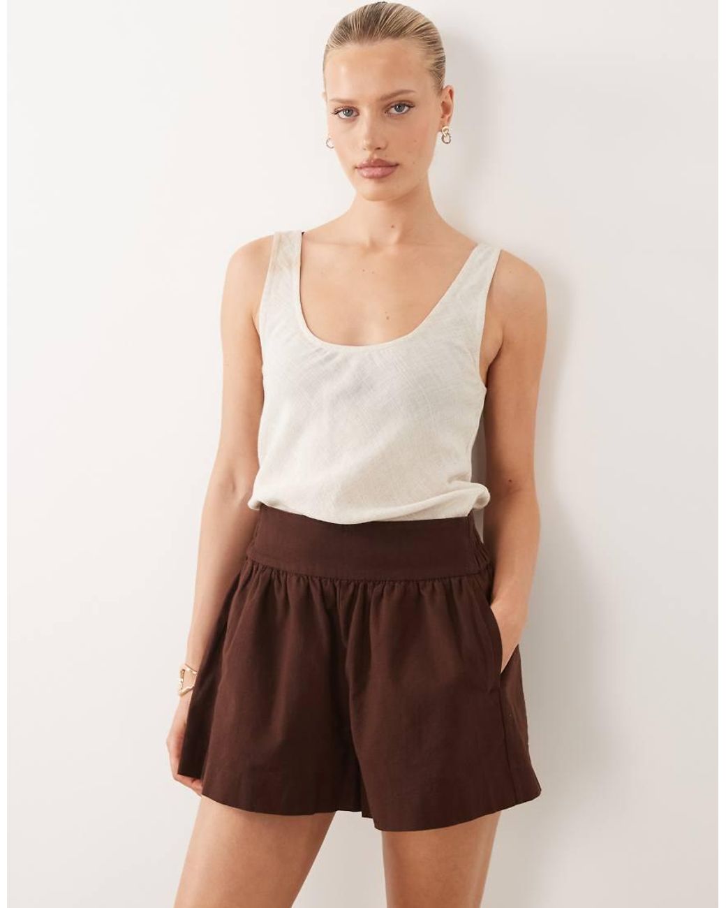 ASOS Brown Linen Look Pull On Shorts