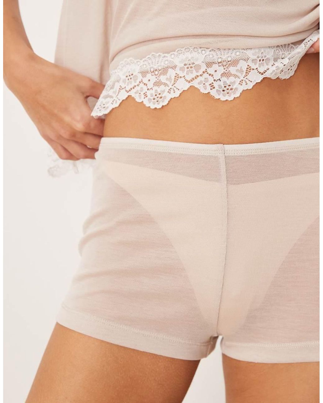 ASOS Natural Honey Mix & Match Sheer Slinky Pyjama Short