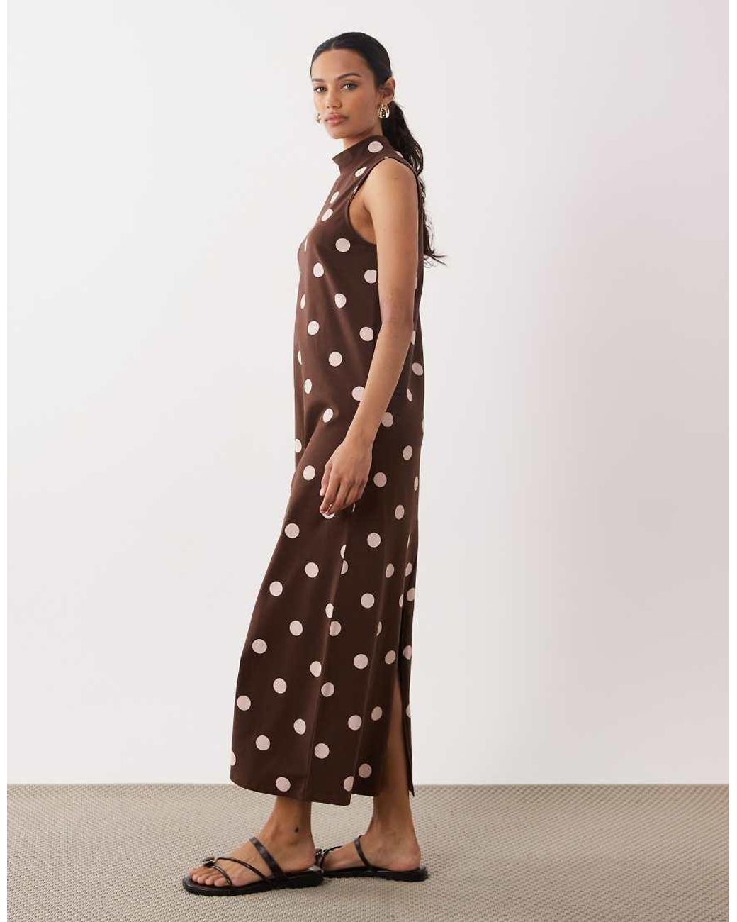 ASOS Brown Sleeveless Funnel Neck Maxi Dress