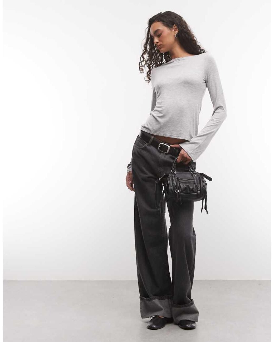 Weekday Gray Annie Boat Neck Long Sleeve Top