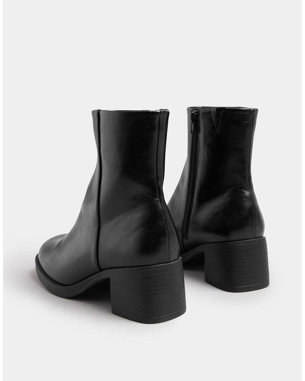 Yours Clothing Black Faux Leather Square Toe Chelsea Boots