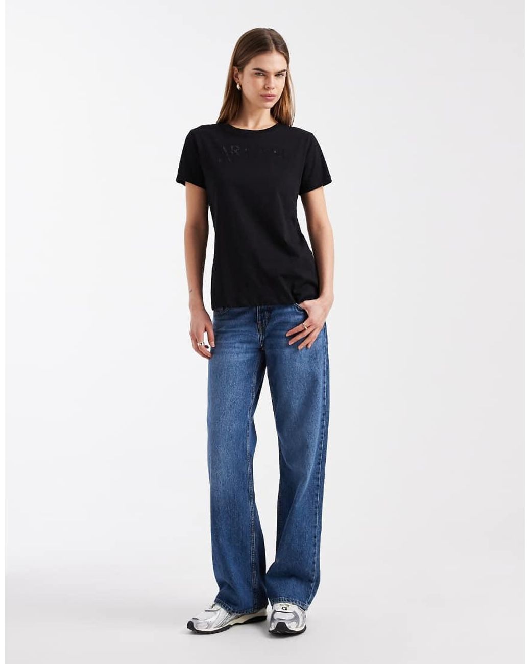ARMANI EXCHANGE Black Diamante Logo T-shirt
