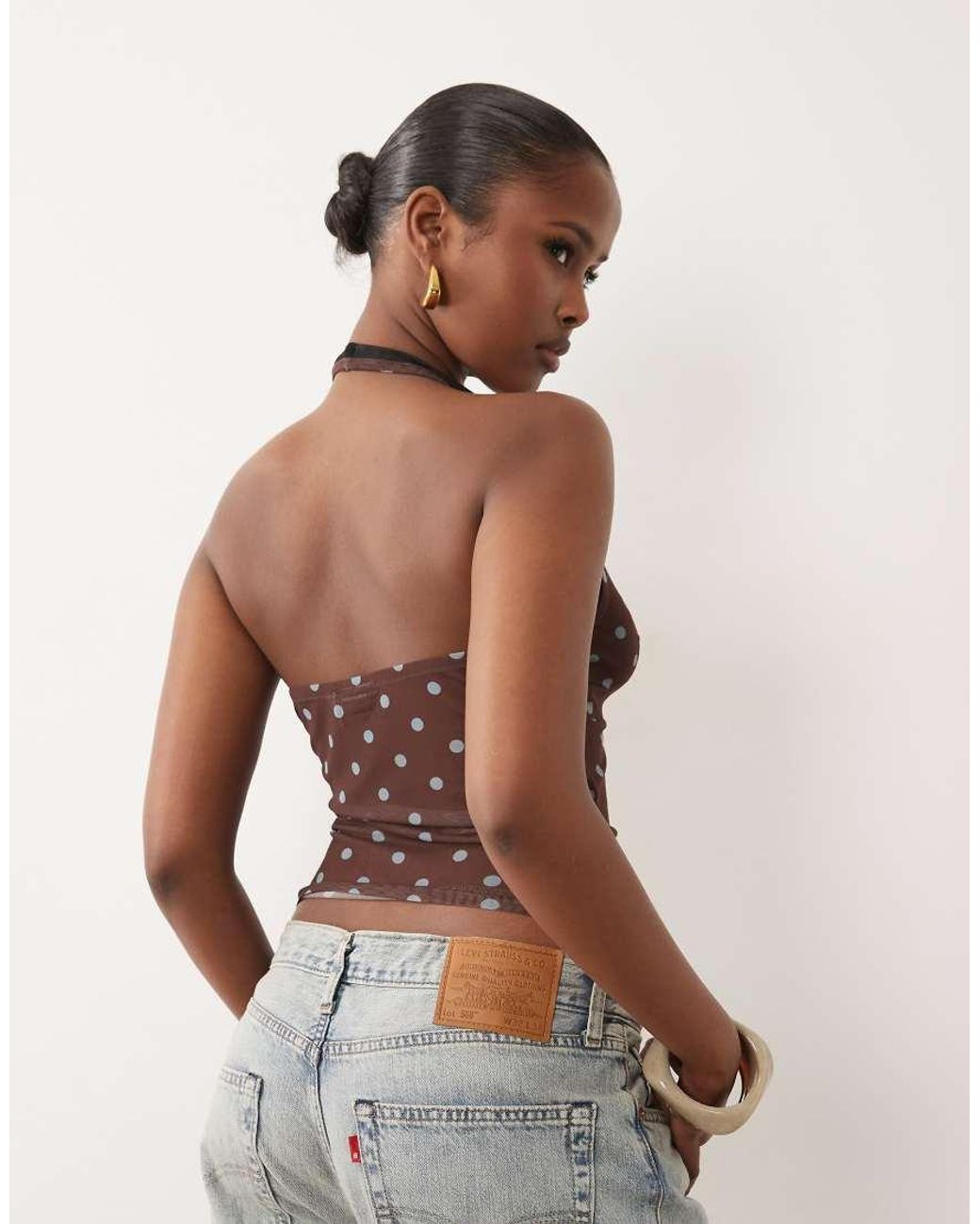 ASOS Brown Sheer Mesh Halterneck Top