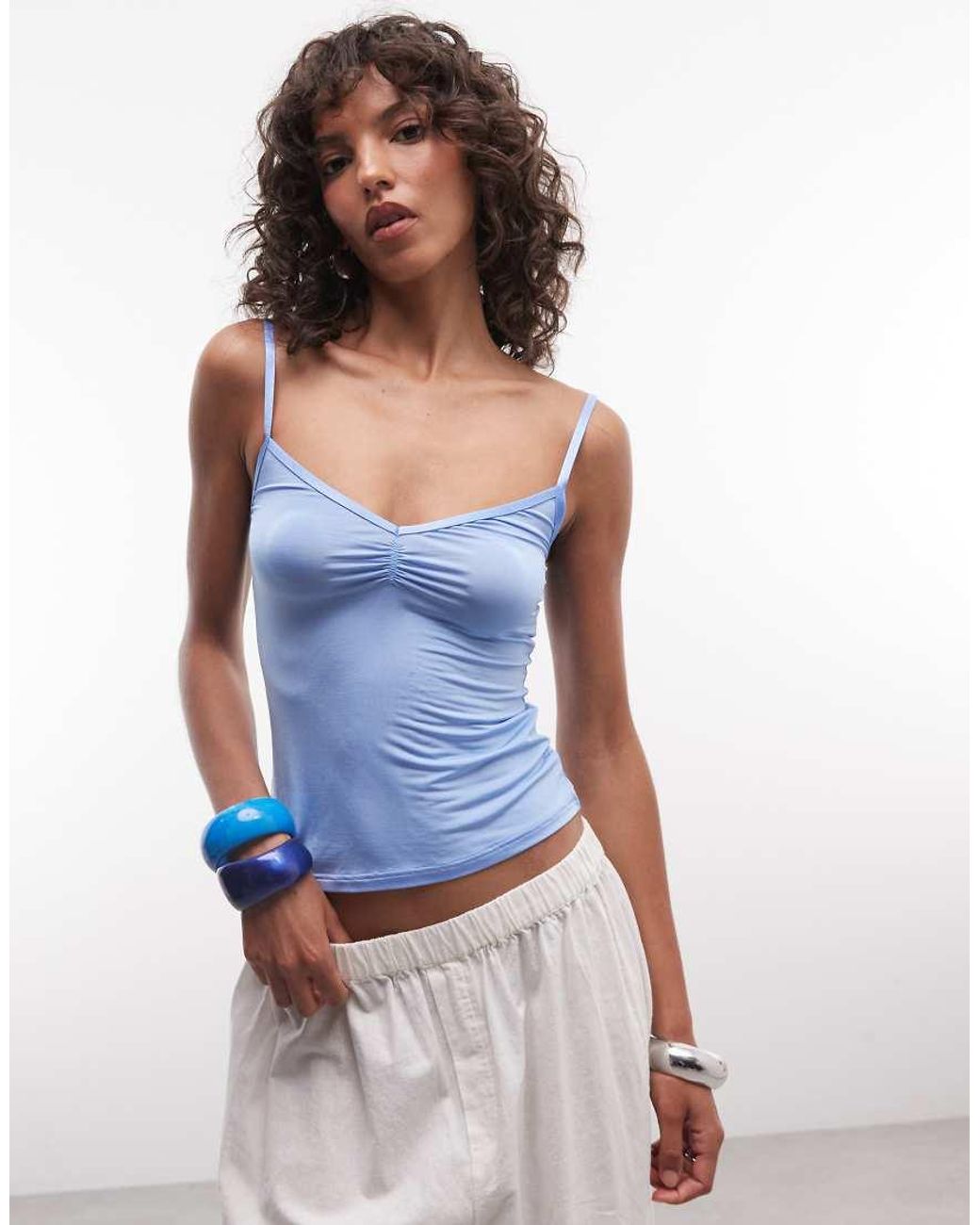 Monki Blue V-neck Strap Top