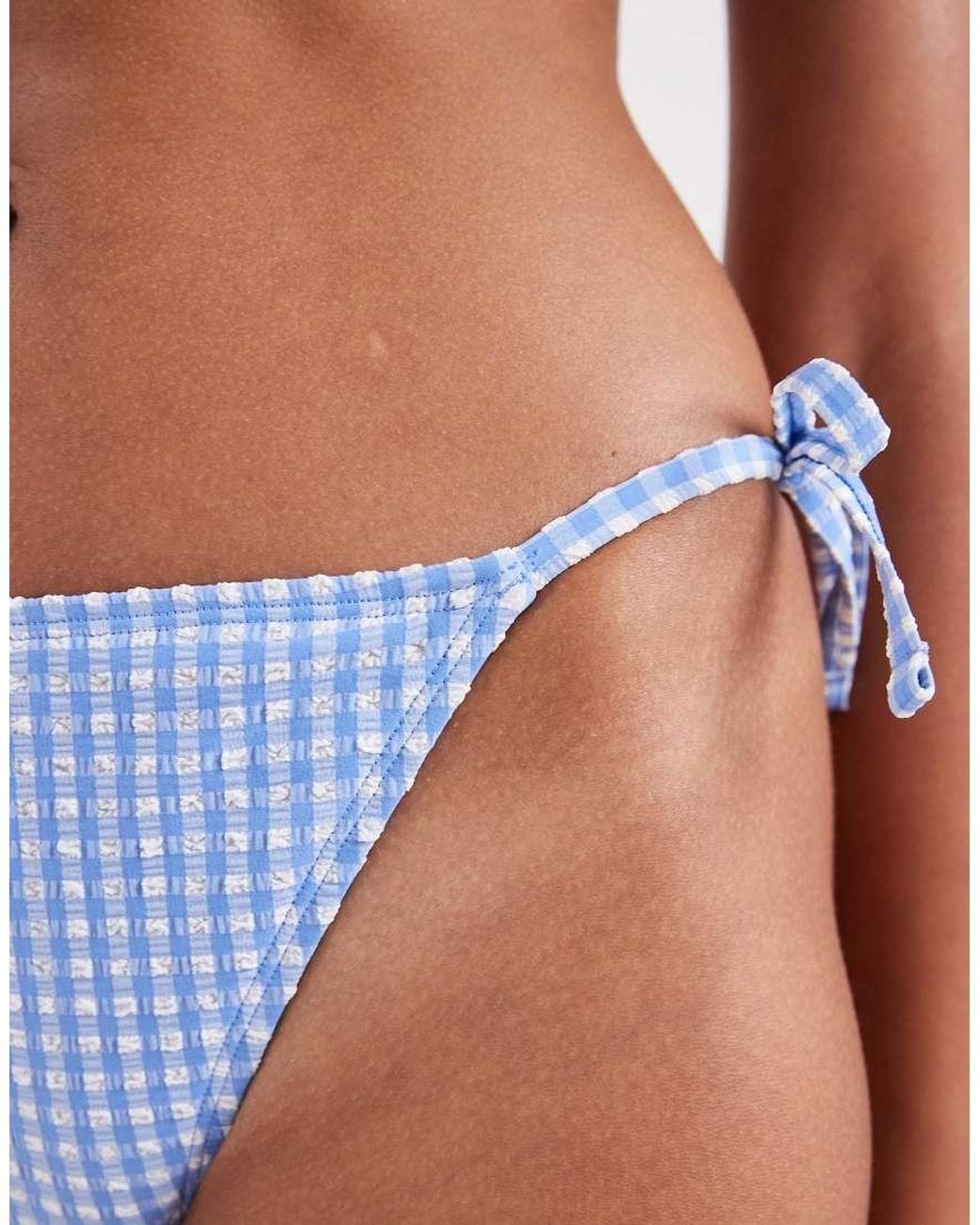 New Look Blue Gingham Tie Side Bikini Bottoms