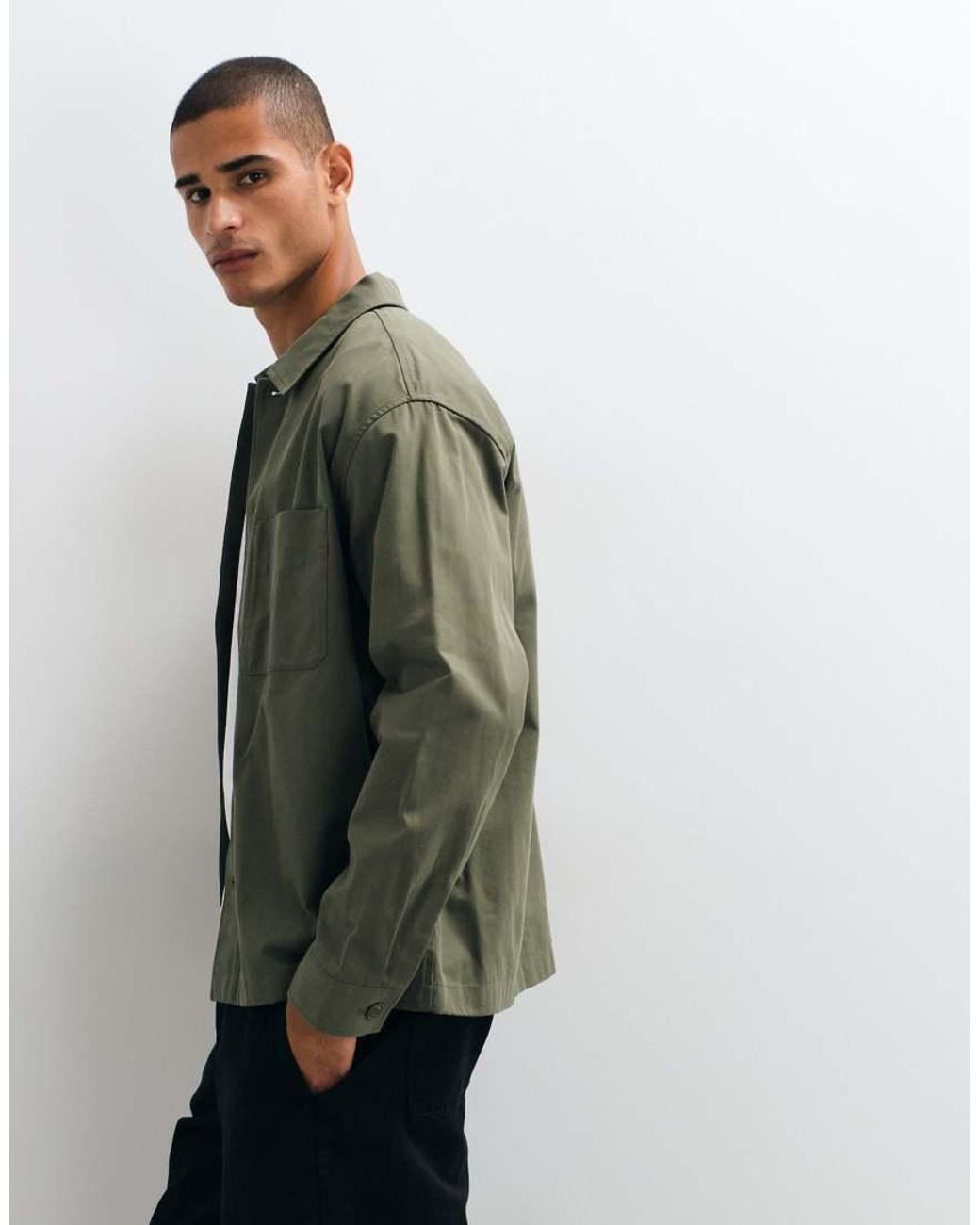 ARKET Green Oversized Twill Pure Cotton Overshirt for men