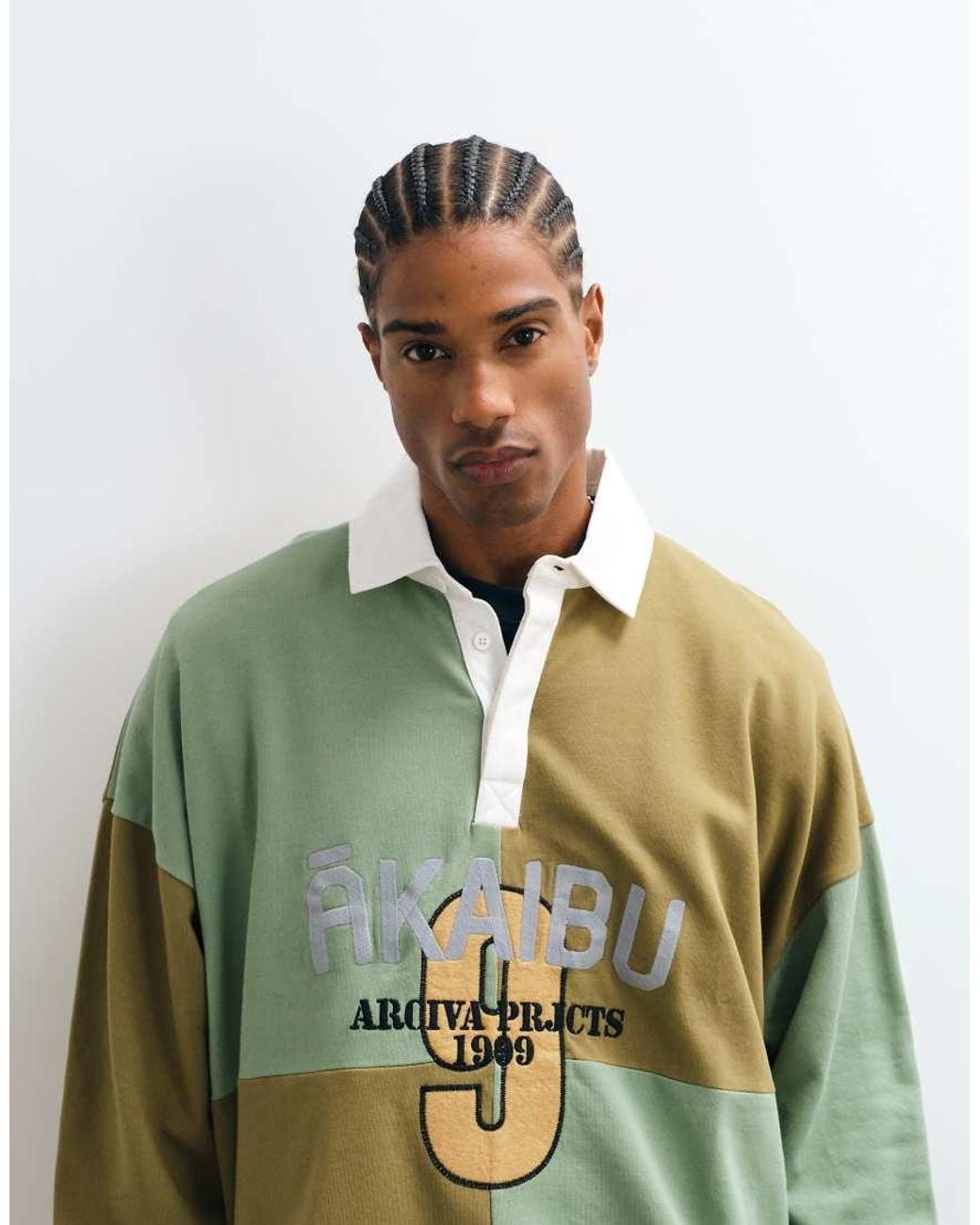 ASOS Green Extreme Oversized Rugby With Stepped Hem, Check Pattern And Pigment Print for men