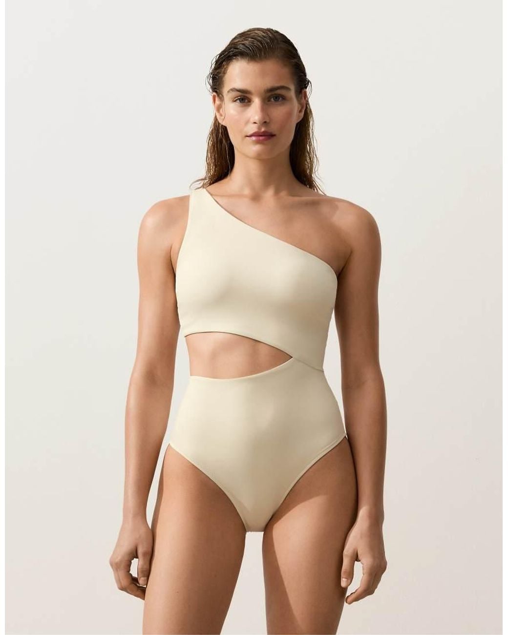 Oysho Natural Asymmetric Strap Trikini