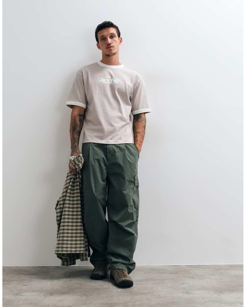 ASOS Gray Boxy Relaxed Ringer T Shirt for men