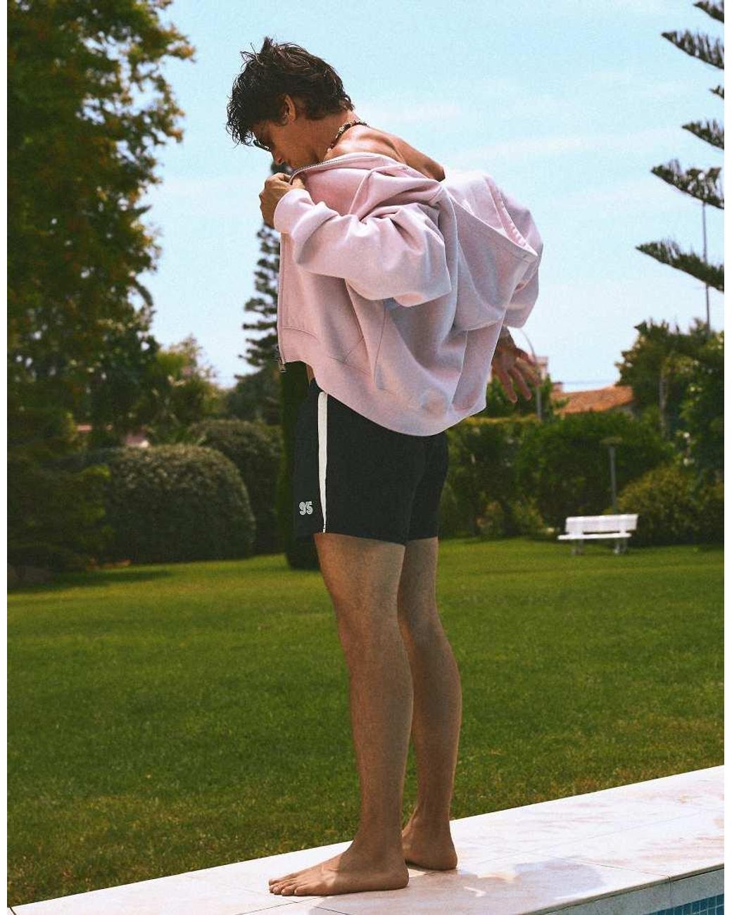 Bershka Green Retro Short Swim Shorts for men