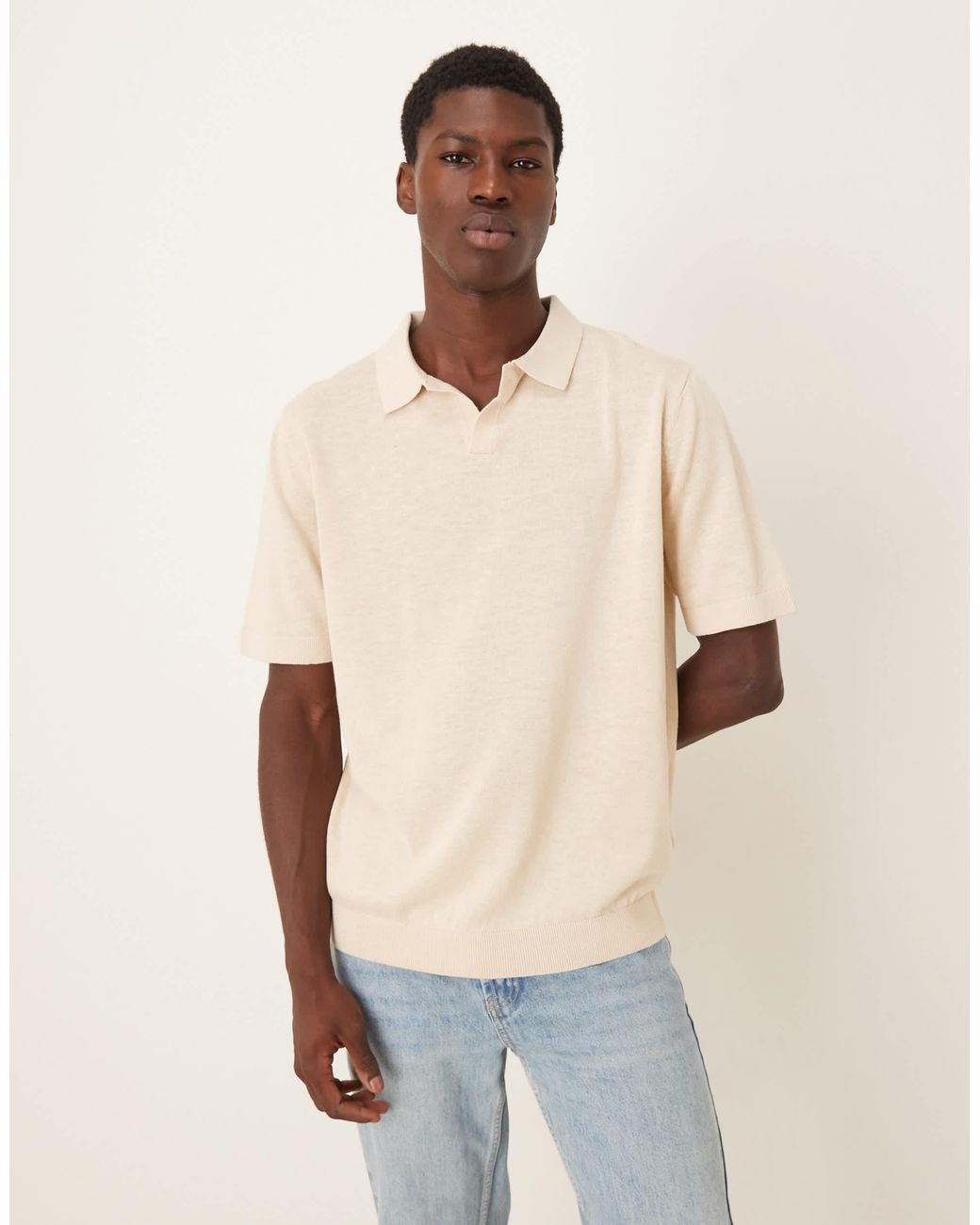 SELECTED Natural Knitted Polo for men