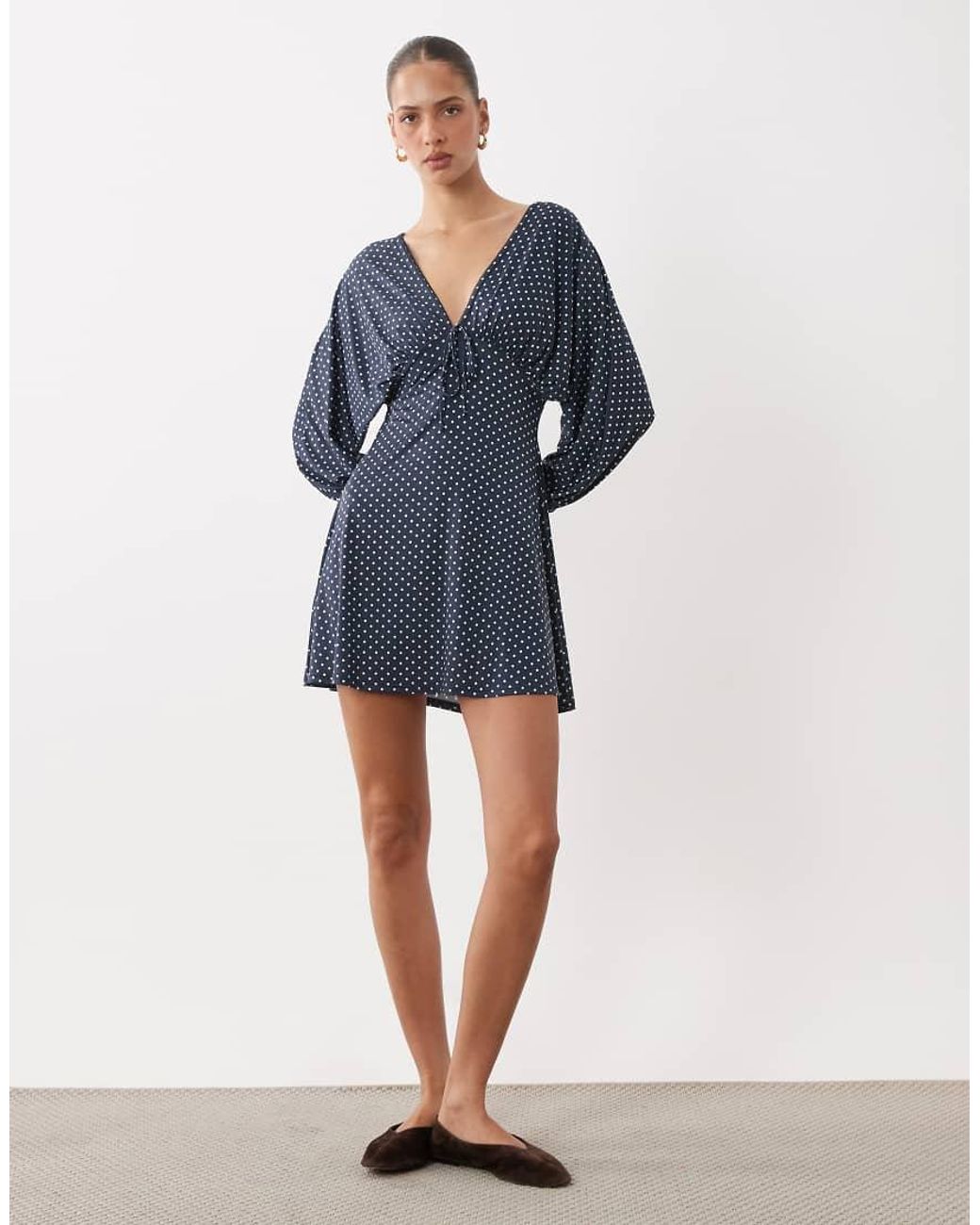 Miss Selfridge Blue V-Neck Balloon Sleeve Mini Dress