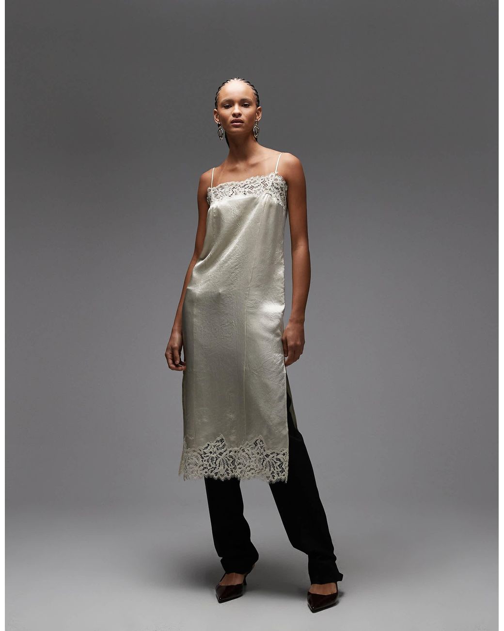 ARKET Lace Midi Slip Dress in Grey | Lyst Australia