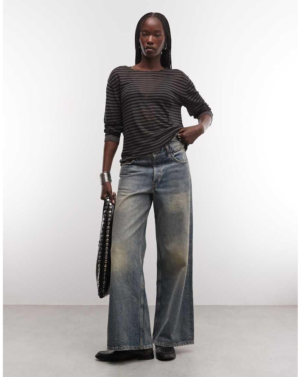 Weekday Black Slash Neck Sheer Knit Top With Front Seam Detail