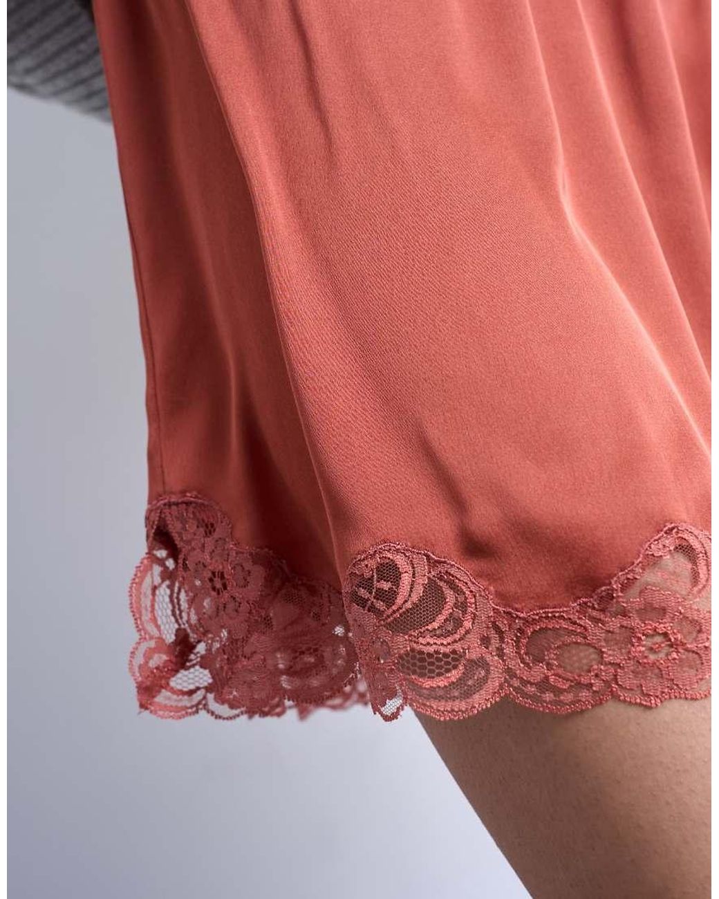 TOPSHOP Red Satin Lace Petticoat Mini Skirt