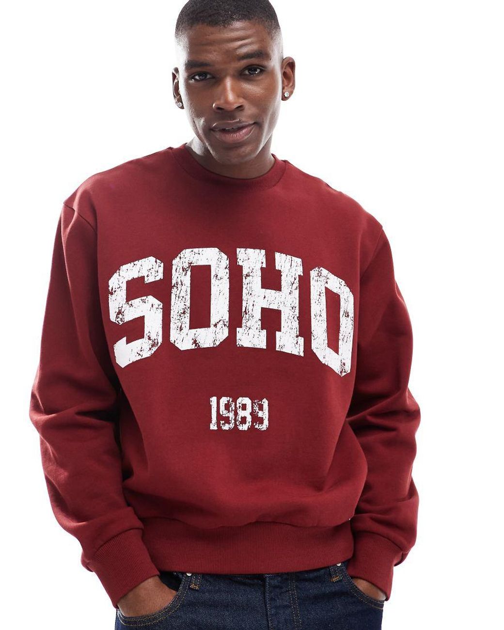ASOS Oversized Boxy Sweatshirt With Faded City Print in Red for Men Lyst UK