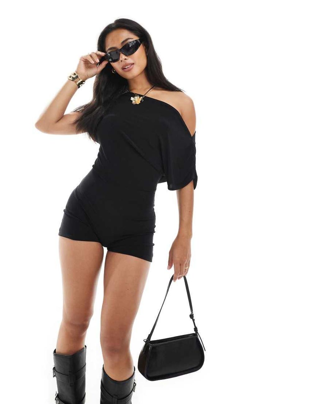 Miss Selfridge Black Off The Shoulder Playsuit