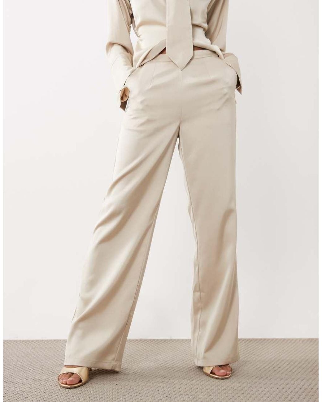 Kaiia Natural Exclusive Satin Wide Leg Trousers Co-ord