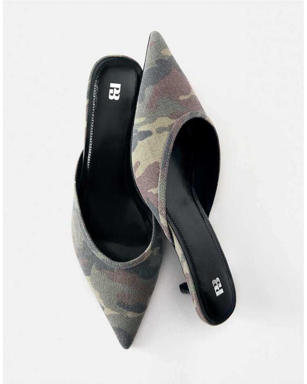 Pull&Bear White Printed Mule Heels