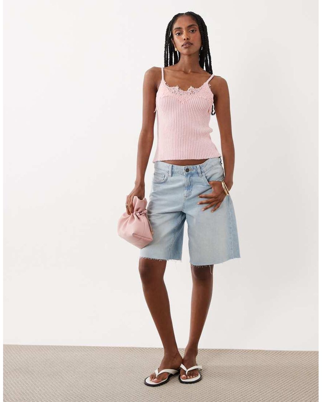 ASOS White Knited Cami With Lace Trim