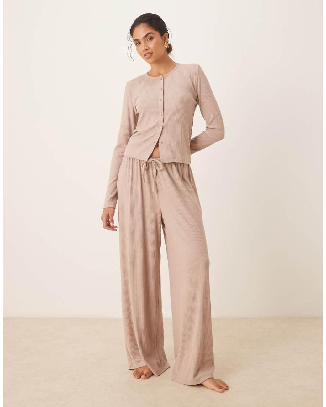 ASOS Natural Lounge Mix & Match Ribbed Cardigan