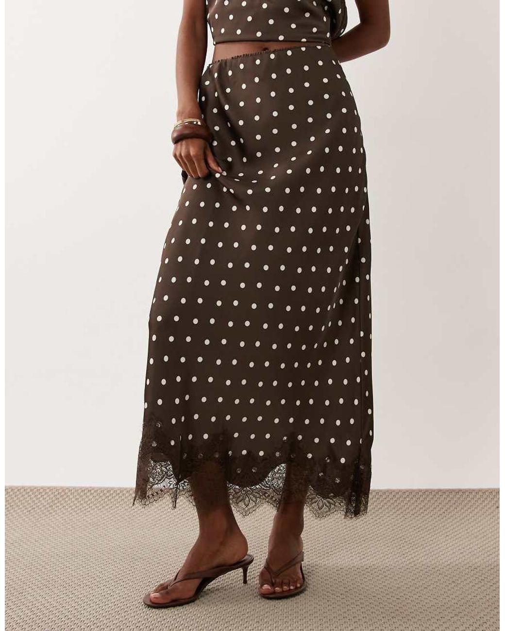 Vila Natural Lace Trim Satin Maxi Skirt Co-ord