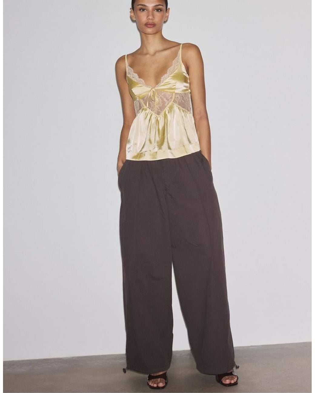 Stradivarius Gray Satin Camisole Top