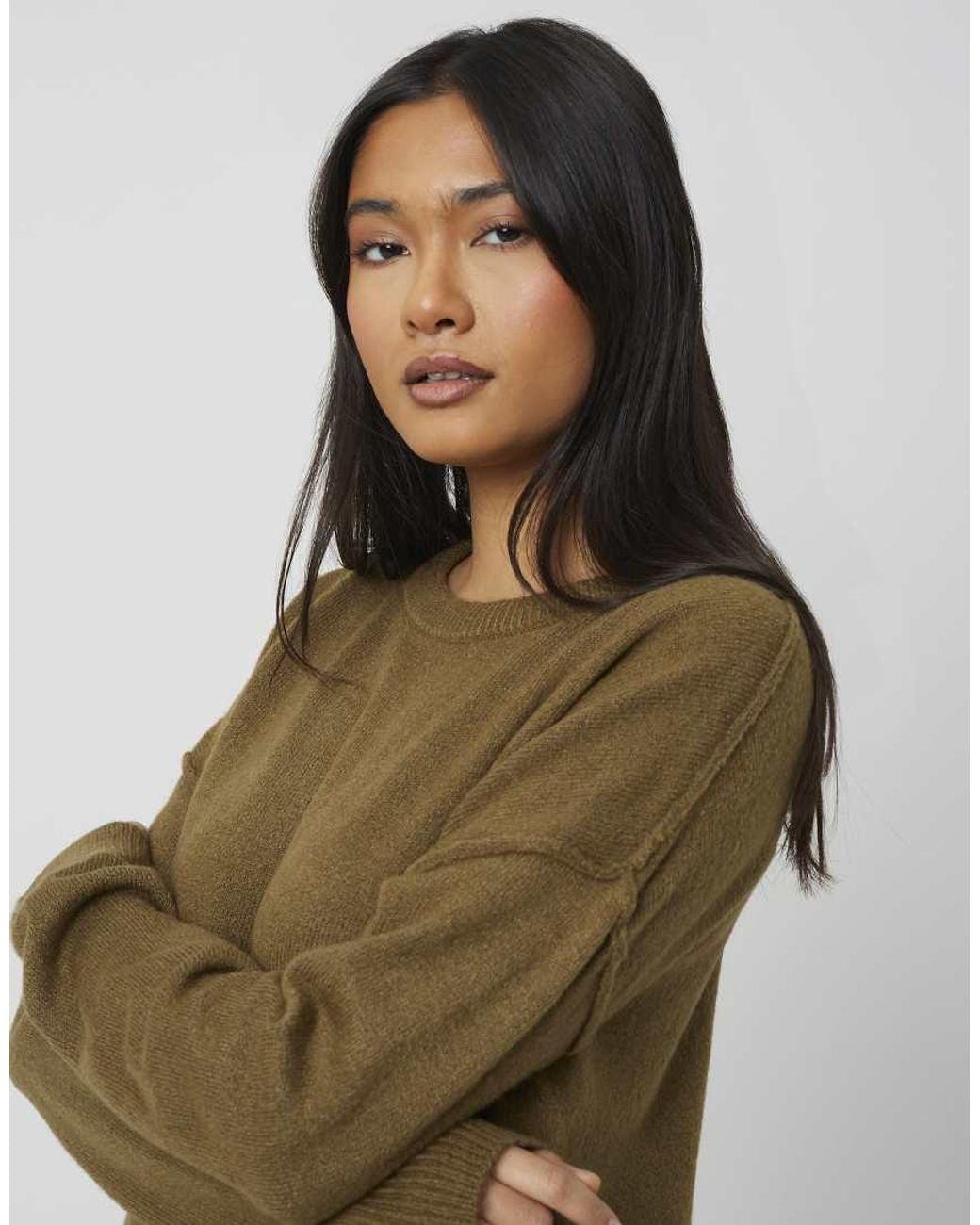 Brave Soul Green Loose Fit Exposed Seam Jumper