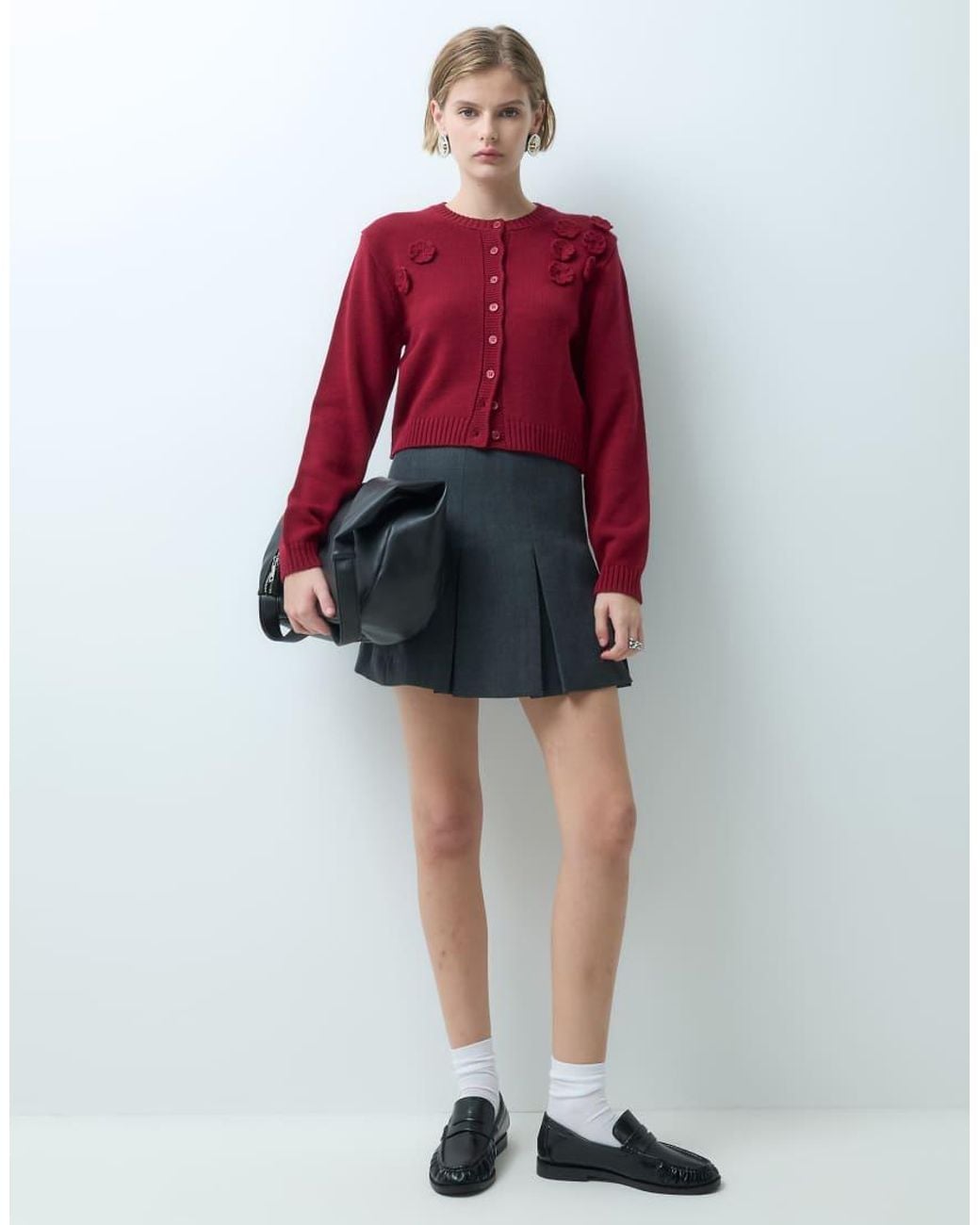 Miss Selfridge Red Button Front Cardi With Flowers