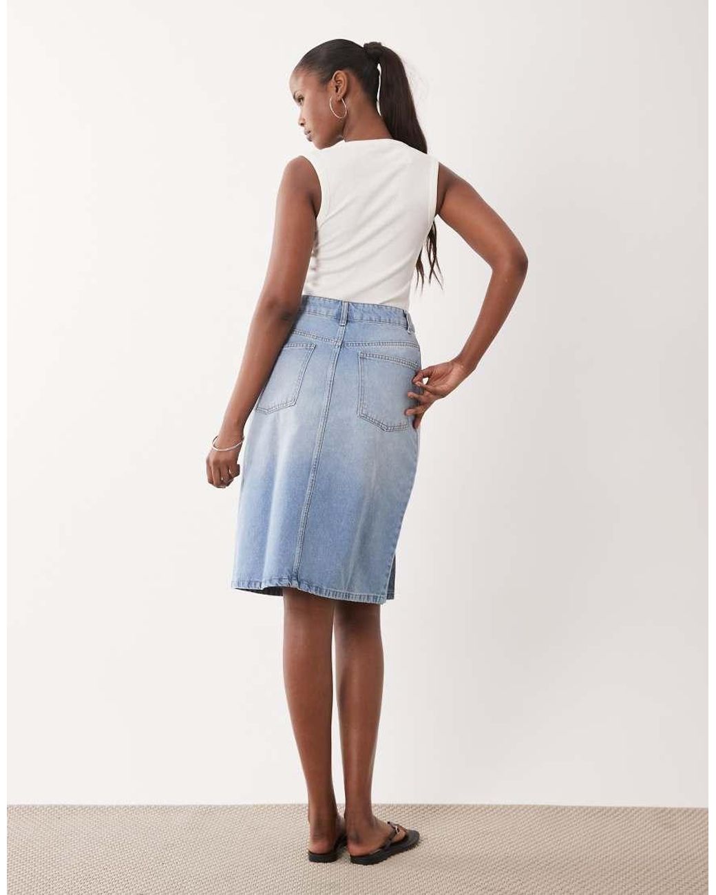 ASOS Blue Low Waist Denim Pencil Skirt