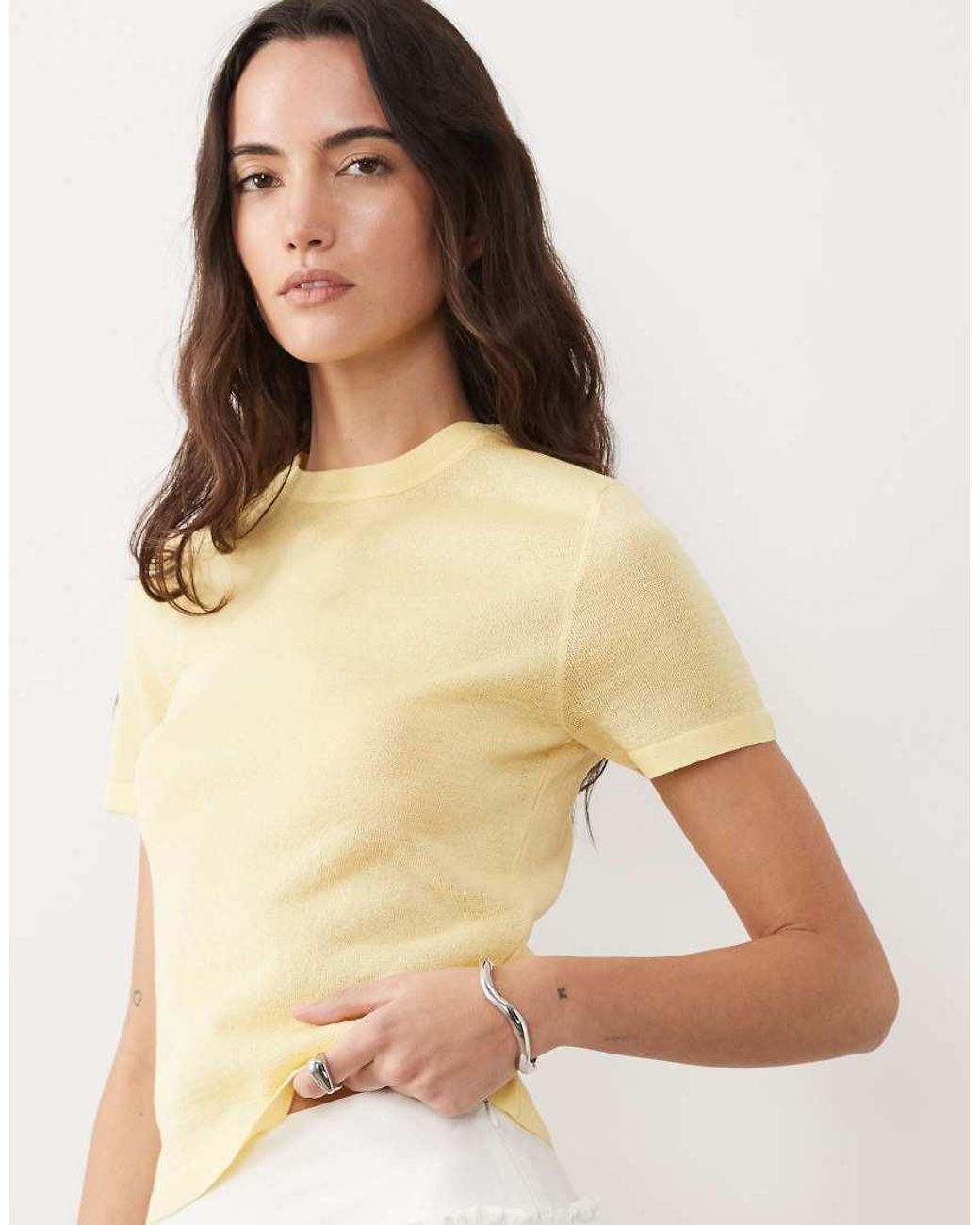 ASOS Natural Knitted Sheer T-shirt