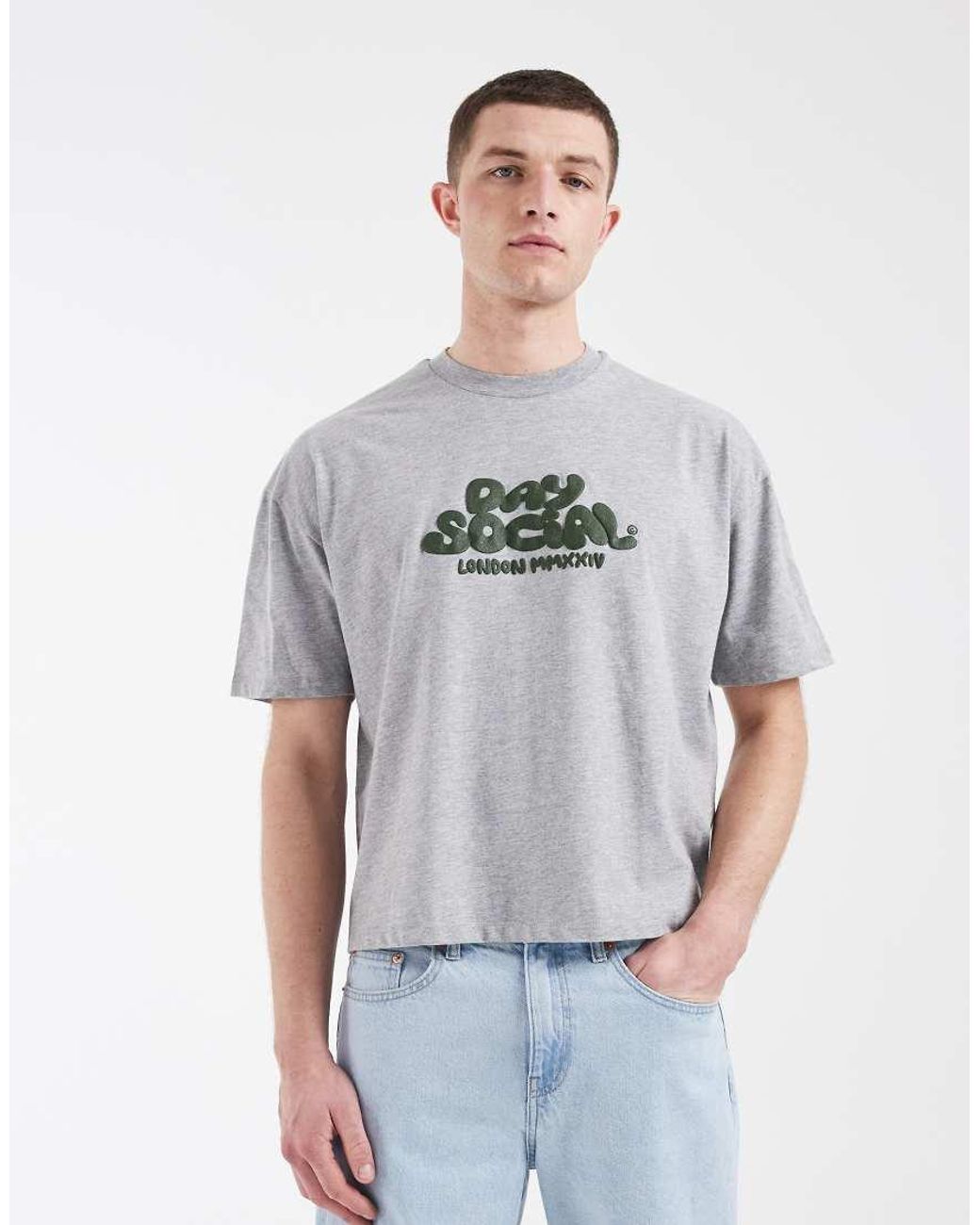 ASOS Gray Boxy Oversized T-shirt With Bubble Text Graphic for men