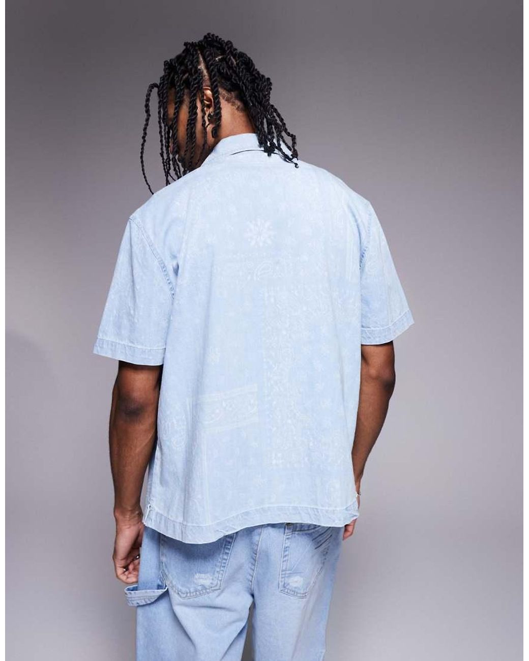 River Island Blue Boxy Denim Shirt for men