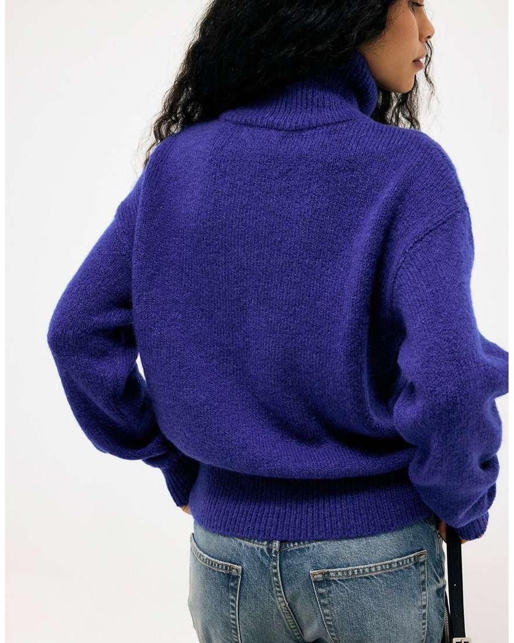 NA-KD Blue Wool Blend Zipper Sweater