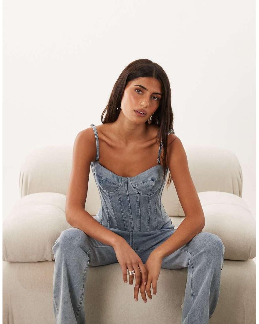 Oh Polly Blue Denim Lace Up Corset