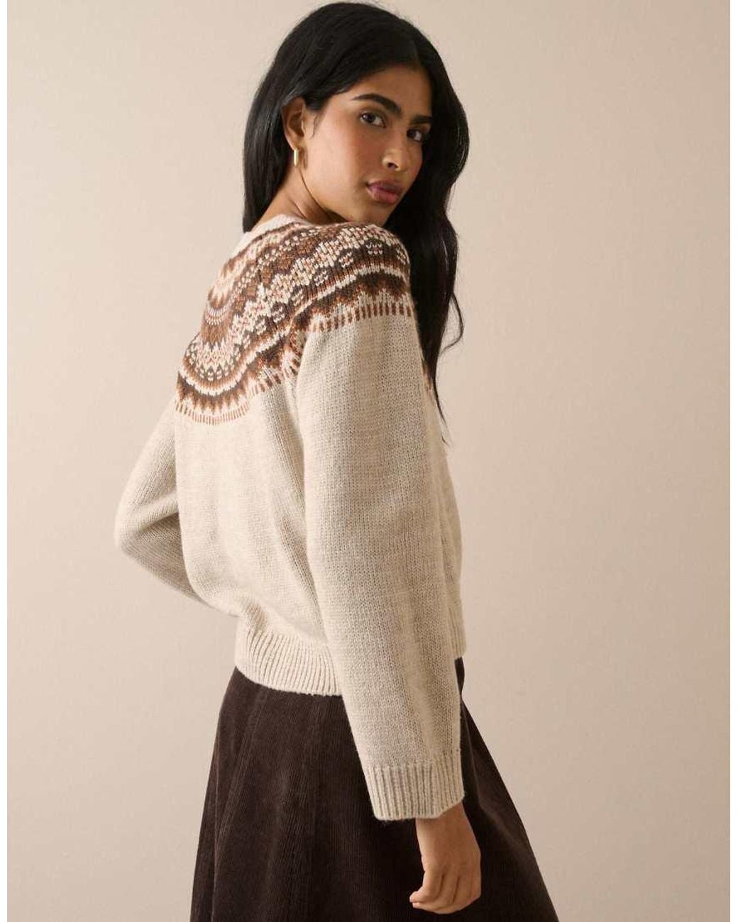 Nobody's Child Natural Fair Isle Print Chunky Cardigan