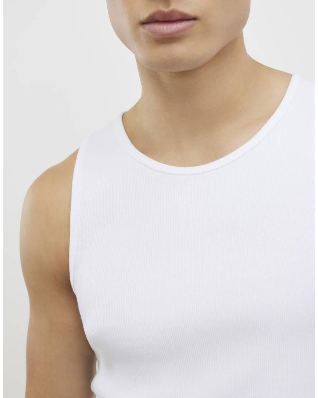 River Island White Muscle Fit Cotton Blend Stretch Vest for men