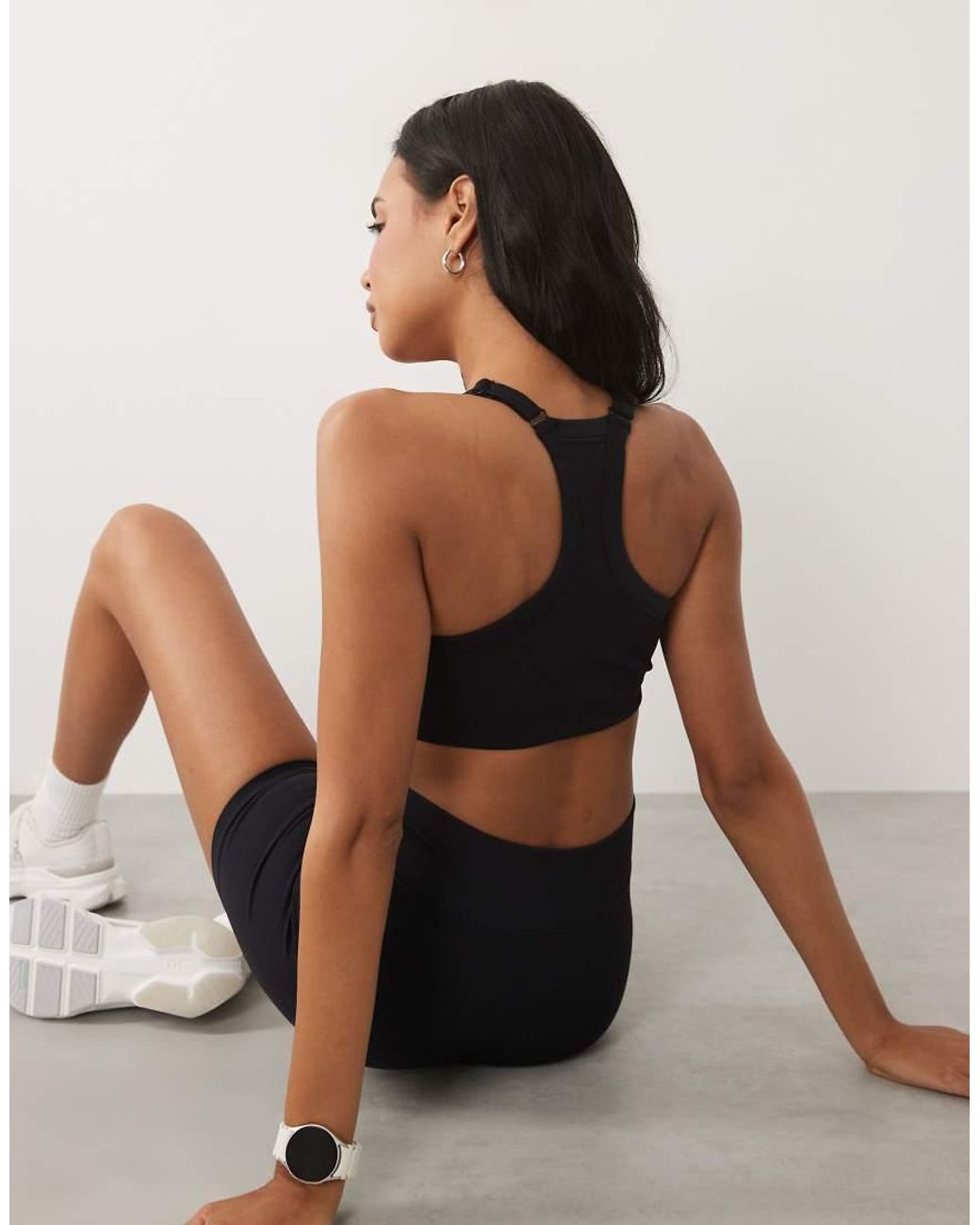 4505 Black Seamless Baby Rib Racer Back Sports Bra With Adjustable Strap