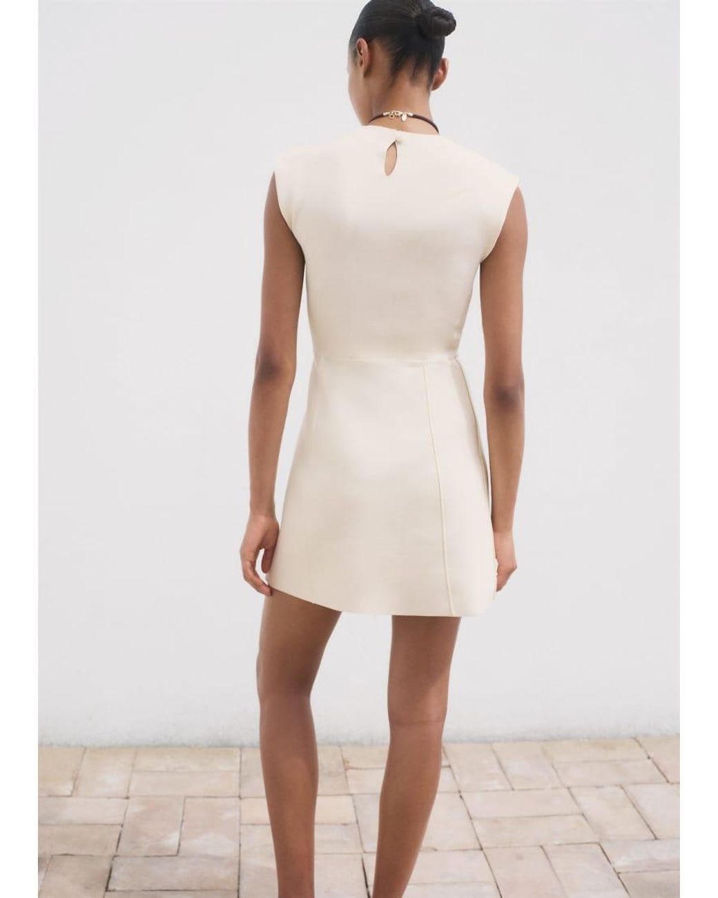Mango Natural High Neck Cap Sleeve Compact Knit Ini Dress