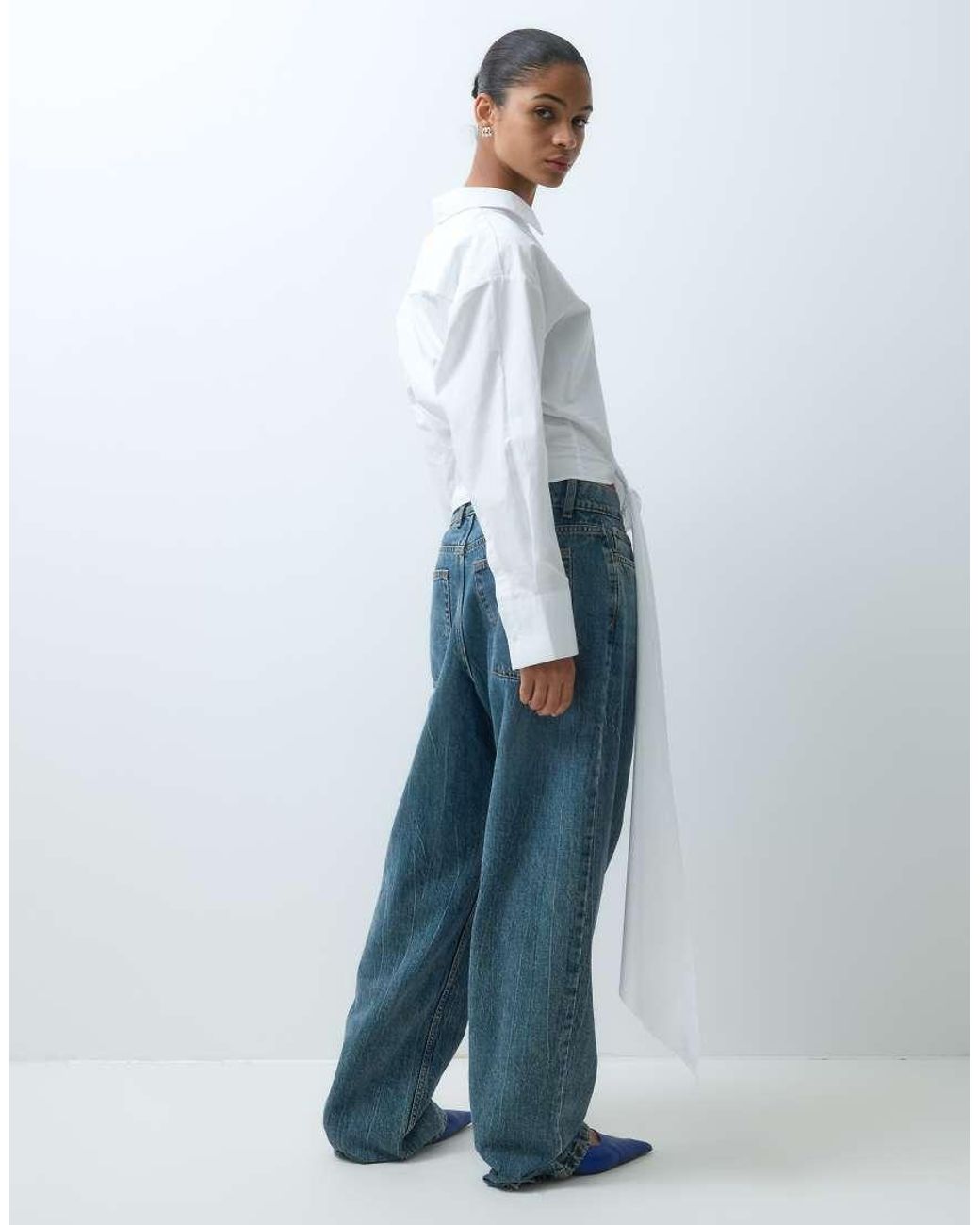ASOS Blue Drape Waist Detail On Wrap Around Shirt