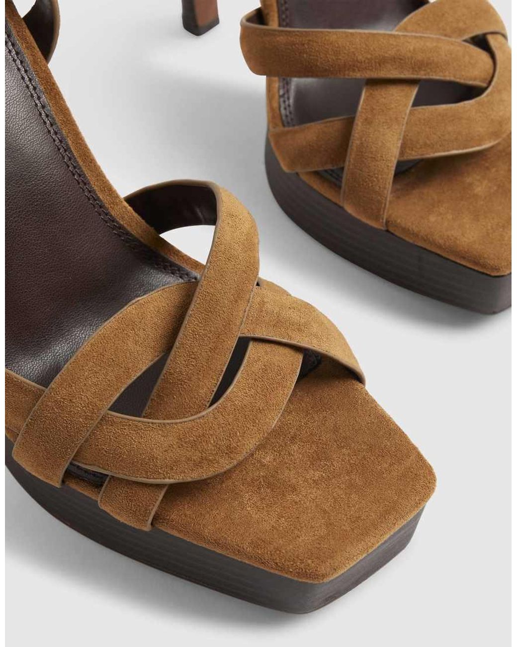 River Island Brown Faux Suede Twisted Heeled Sandals