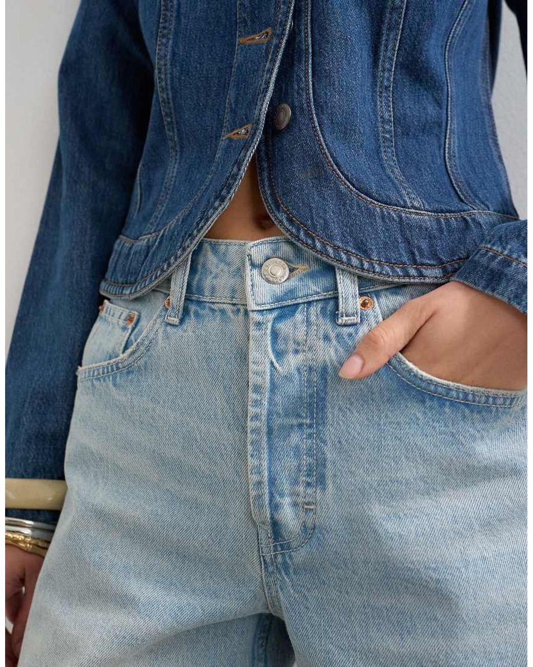 TOPSHOP Blue Denim Distressed Editor Short