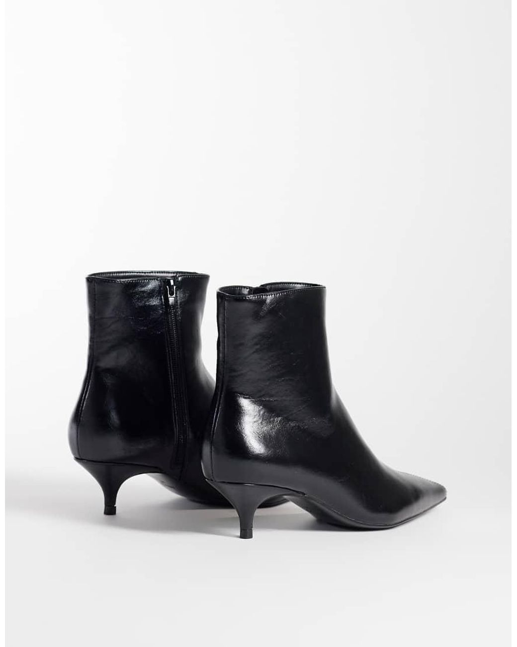 Mango Black Faux Leather Kitten Heeled Ankle Boot
