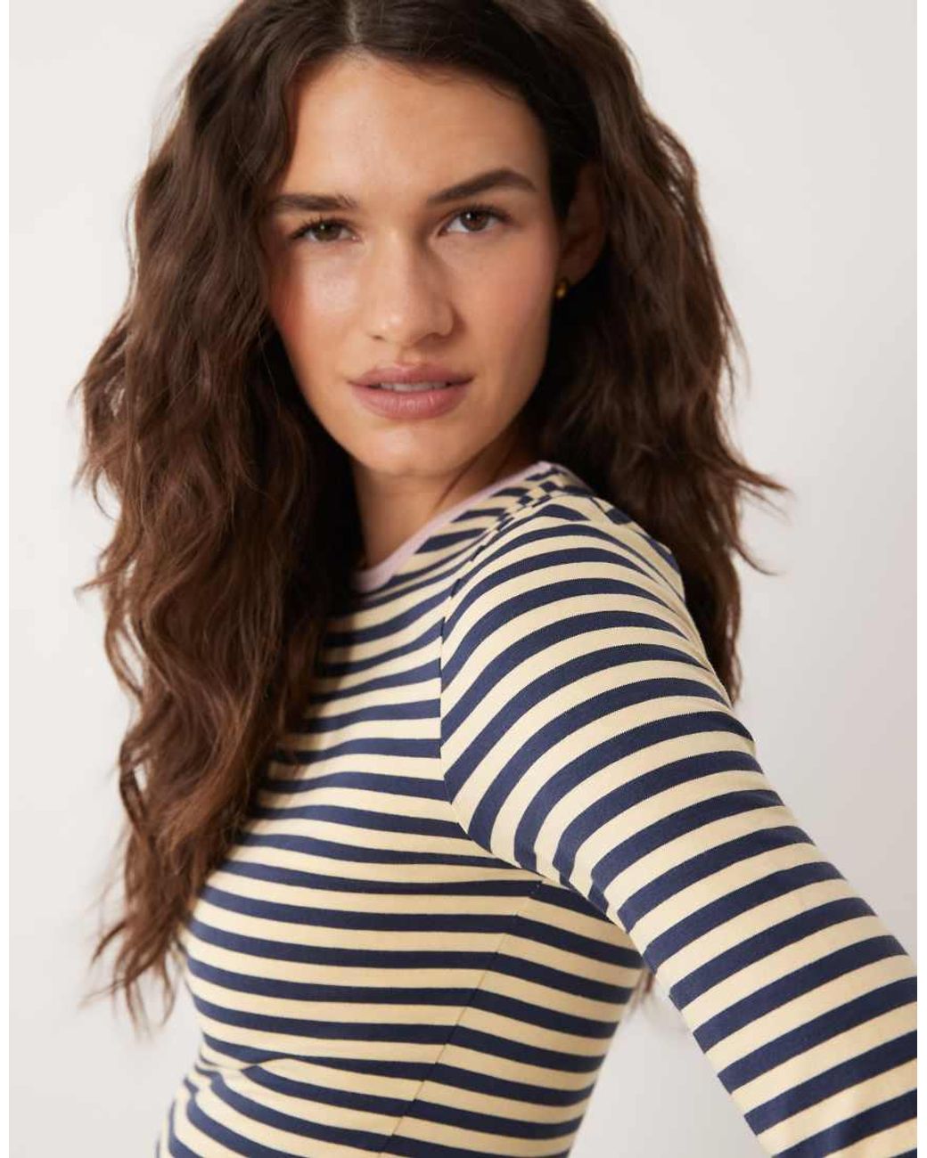 Miss Selfridge Multicolor Long Sleeve Stripe Top With Contrast Neck