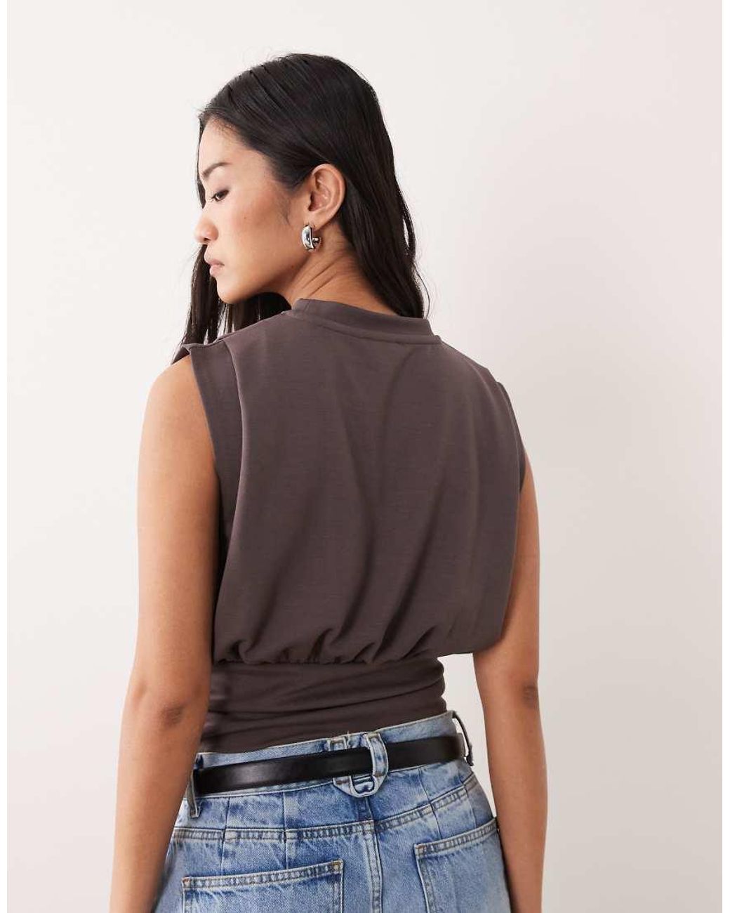 ASOS Brown Sleeveless Modal Draped Cinched Crop Top
