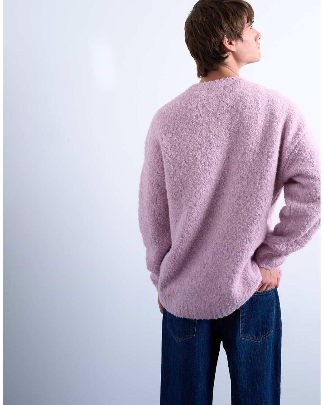 Topman Purple Relaxed Fit Boucle Sweater for men