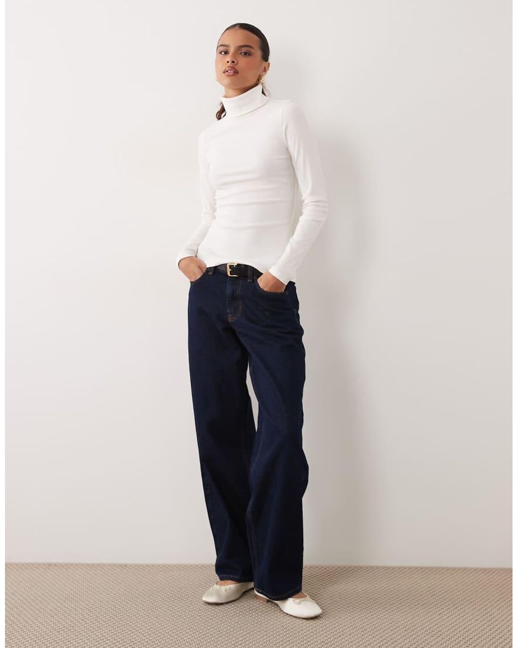 New Look Blue Ribbed Roll Neck Long Sleeve Top